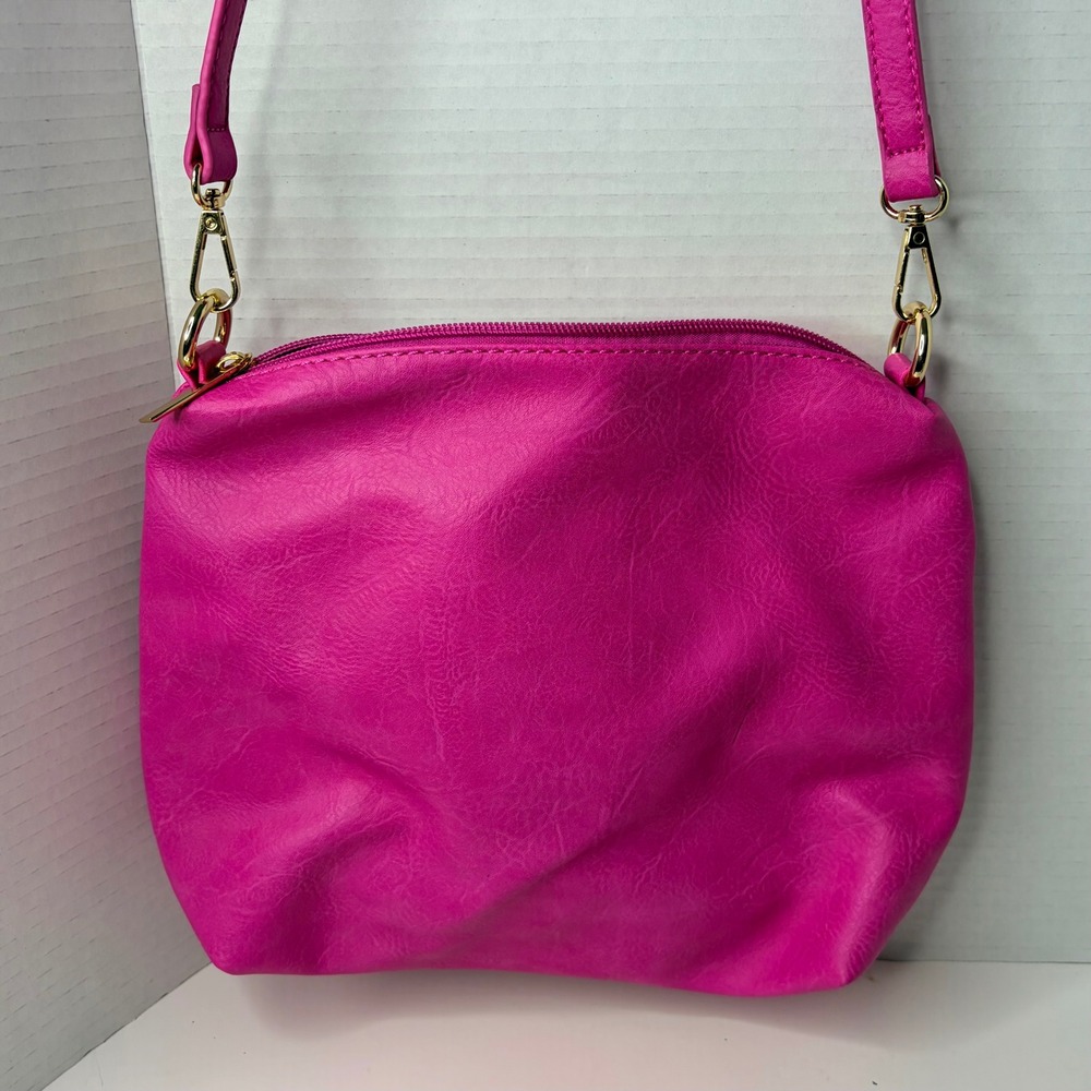 Mali + Lili Hot Pink Vegan Leather Crossbody Bag Gold Hardware Dalmatian Lining